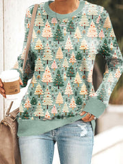 Sage and Beige Christmas Tree Printed Sweatshirt