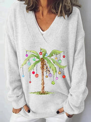 Christmas Palm Tree Print Knit Sweater