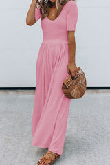 Flowy Short Sleeve Wide Leg Jumpsuit