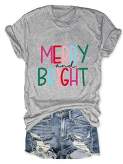 Merry And Bright Christmas Print T-Shirt