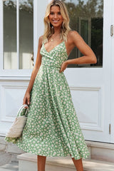 Daisy Floral Tie Back V Neck Beach Midi Dress