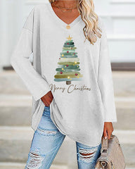Merry And Bright Christmas Tree🎄 Print Casual Long-Sleeve T-Shirt