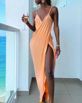 Spaghetti Strap Cross High Slit Party Dress