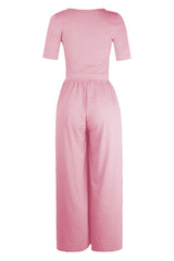 Flowy Short Sleeve Wide Leg Jumpsuit