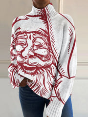 Vintage Christmas Santa Art Print Knit Turtleneck Pullover Sweater