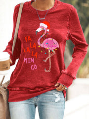 Christmas Flamingo Print Sweatshirt