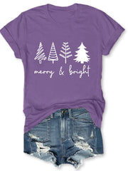 Merry And Bright Christmas Print Short Sleeve T-Shirt