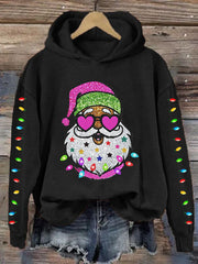 Santa With Sunglasses Print Hoodie