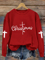 Christmas Faith CRoss Print Crew Neck Sweatshirt