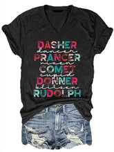 Funny Christmas Dasher Dancer Prancer Vixen Comet Cupid Donner Blitzen Rudolphr Printed V-Neck T-Shirt