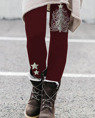 Vintage Christmas Tree Jewelry Print Casual Leggings