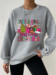 Just A Girl Who Loves Christmas Print Waffle Sweatshirt