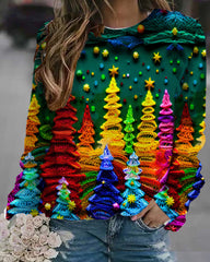 Christmas Colorful Christmas Tree Loose Crew Neck Sweatshirt
