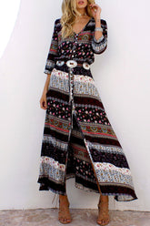 Coffee Boho Style Printed Maxi Dress