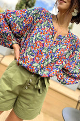 Floral Balloon Sleeve Loose Blouse