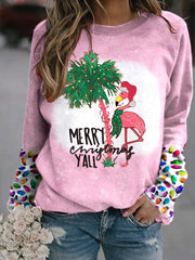 Christmas Flamingo Vacation Palm Tree Printed Sweatshirt