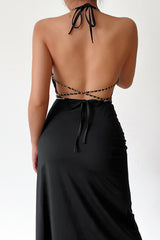 Ruched Chain Decor Split Thigh Backless Dress