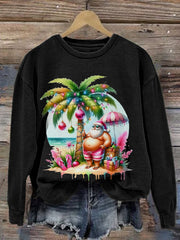 Santa Flamingo Print Sweatshirt