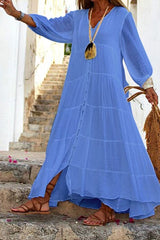 Button Through Ruffle Hem Linen Smock Dress