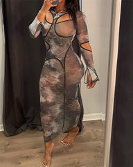 Allover Print Cut Out Asymmetrical Dress