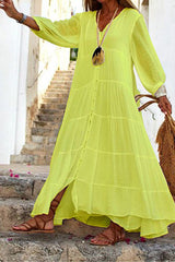 Button Through Ruffle Hem Linen Smock Dress