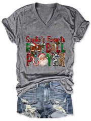 Santa's Favorite Football Player Print Casual T-Shirt