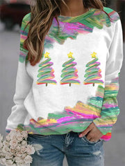 Christmas Tree Baseball Print Long Sleeve Top