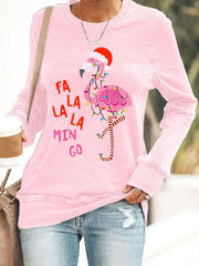 Christmas Flamingo Print Sweatshirt