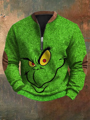 Vintage Knitted Printed Zipper Collar Christmas Sweatshirt