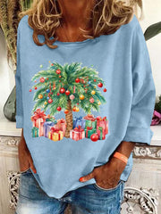 Christmas Palm Tree Holiday Print Casual Sweatshirt