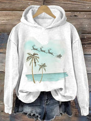 Retro Florida Merry Christmas Beach Palm Tree Print Hoodie