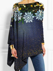 Romantic Christmas Print Women's Turtleneck Long T-Shirt