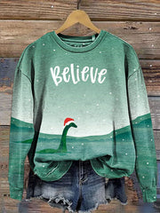 Believe Christmas Print Casual Sweatshirt