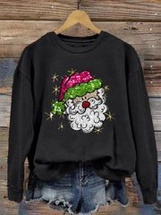 Shiny Santa Print Sweatshirt
