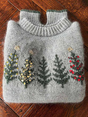 Christmas Tree Embroidery Art Cozy Sweater