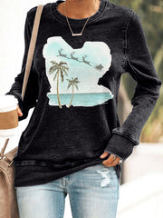 Retro Florida Merry Christmas Beach Palm Tree Print Sweatshirt