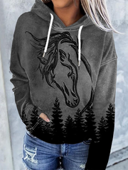 Vintage Horse Hooded Print Sweatshirt
