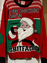 I See You When You Are Beer Santa Casual Knitted Christmas Sweater