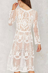 Scallop Edge Crochet Floral Sheer Mesh Cover Up Dress