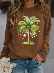 Casual Christmas Palm Tree Print Long Sleeve Sweatshirt