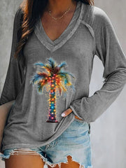 Casual V-Neck Printed Long Sleeve T-Shirt