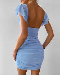 Ruffles Ruched Backless Bodycon Dress