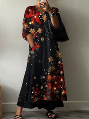 Glitter Gradient Christmas Print Pocket V-neck Cotton Dress