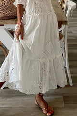 Eyelet Embroidery Tassel Detail Ruffle Hem Dress