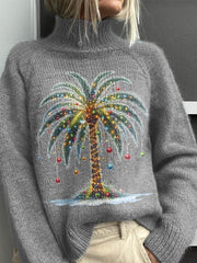 Lovely Christmas Palm Tree Art Print Knit Turtleneck Pullover Sweater