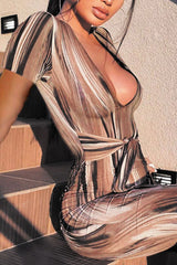 Brush Print Tie Front Bodycon Dress