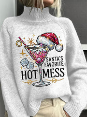 Christmas Santa's Favorite Hot Mess Turtleneck Knit Sweater