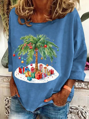 Christmas Palm Tree Holiday Print Casual Sweatshirt