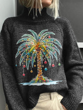 Lovely Christmas Palm Tree Art Print Knit Turtleneck Pullover Sweater