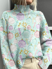 Christmas Balls Print Knit Turtleneck Pullover Sweater